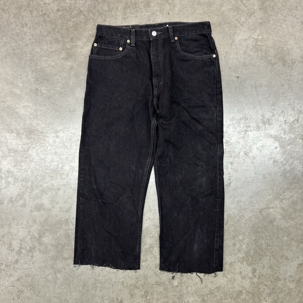 Levi's 505 Black‎ Jeans Regular Fit Straight Leg Distressed Cut Hem Men's 34x30
